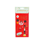 Carnival-themed sticker sheets with gold foil accents