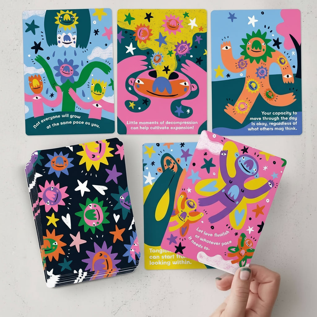 Gentle Reminders Deck by Barry Lee with artistic characters on a light gray background