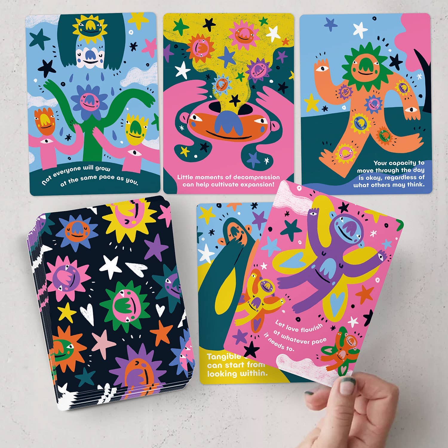 Gentle Reminders Deck by Barry Lee with artistic characters on a light gray background