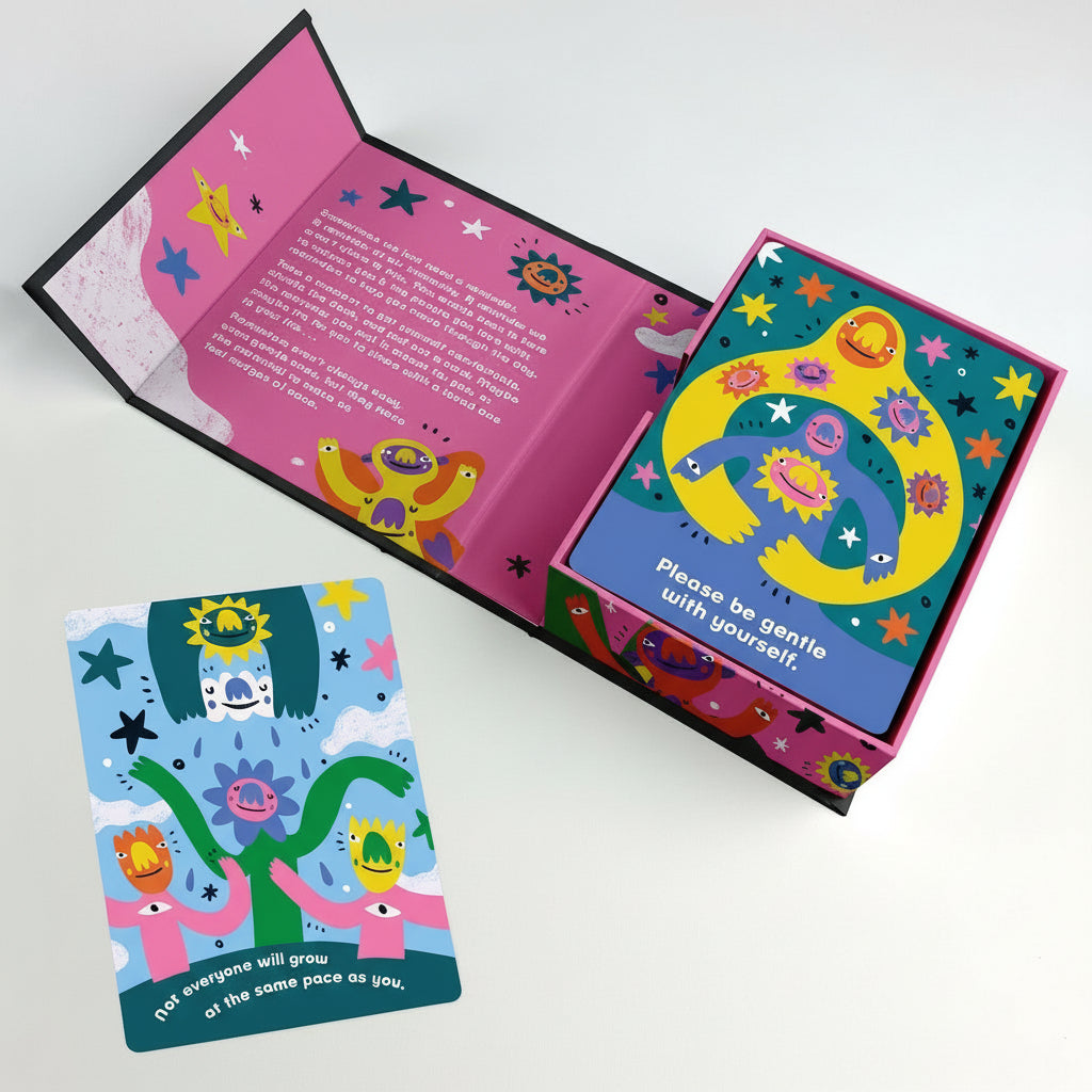 Colorful Gentle Reminders Deck by Barry Lee with illustrations and text on a white background