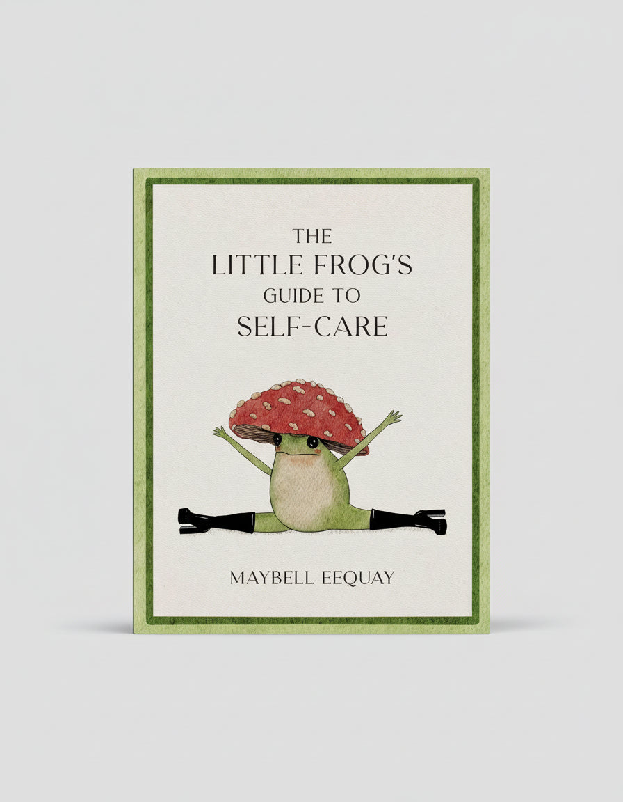 Book cover of 'The Little Frog's Guide to Self-Care' by Maybell Eequay with a frog character wearing a red mushroom hat.