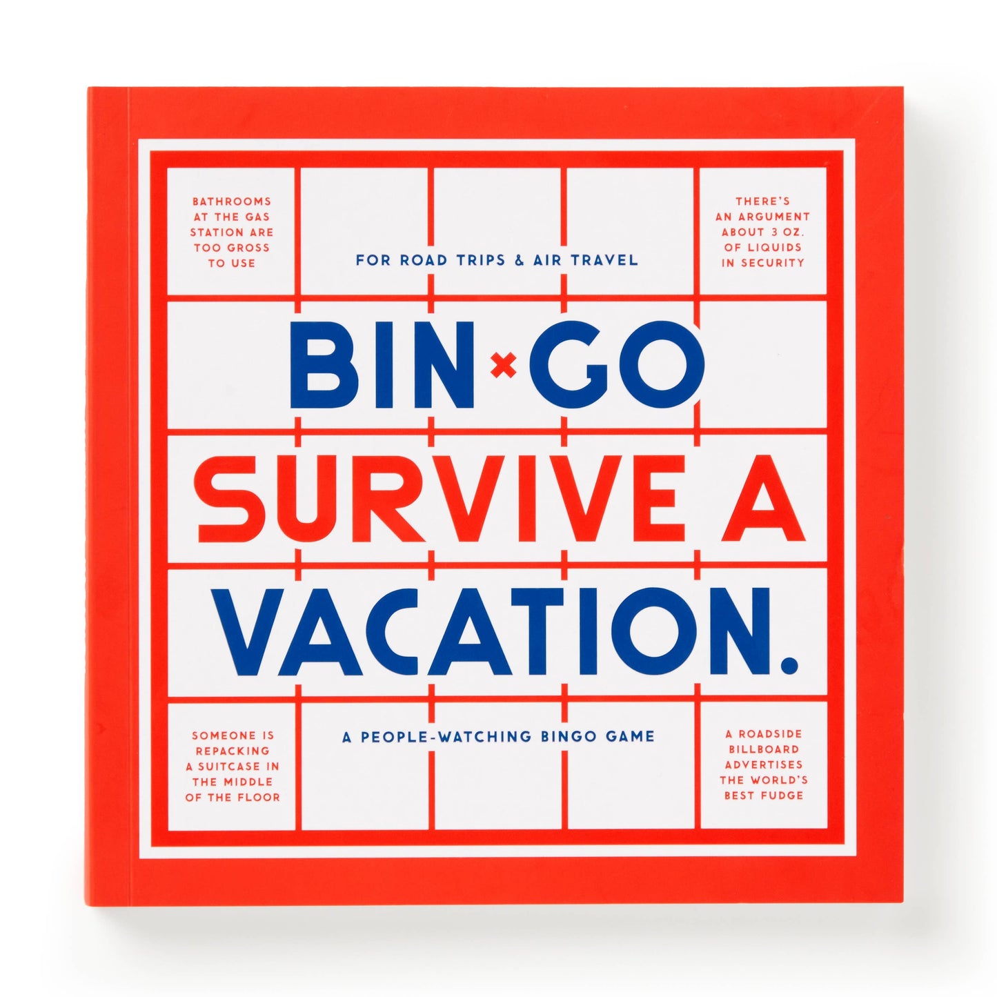 Close-up of vacation-themed bingo sheet with funny travel moments