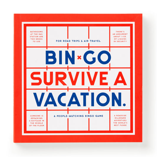 Close-up of vacation-themed bingo sheet with funny travel moments