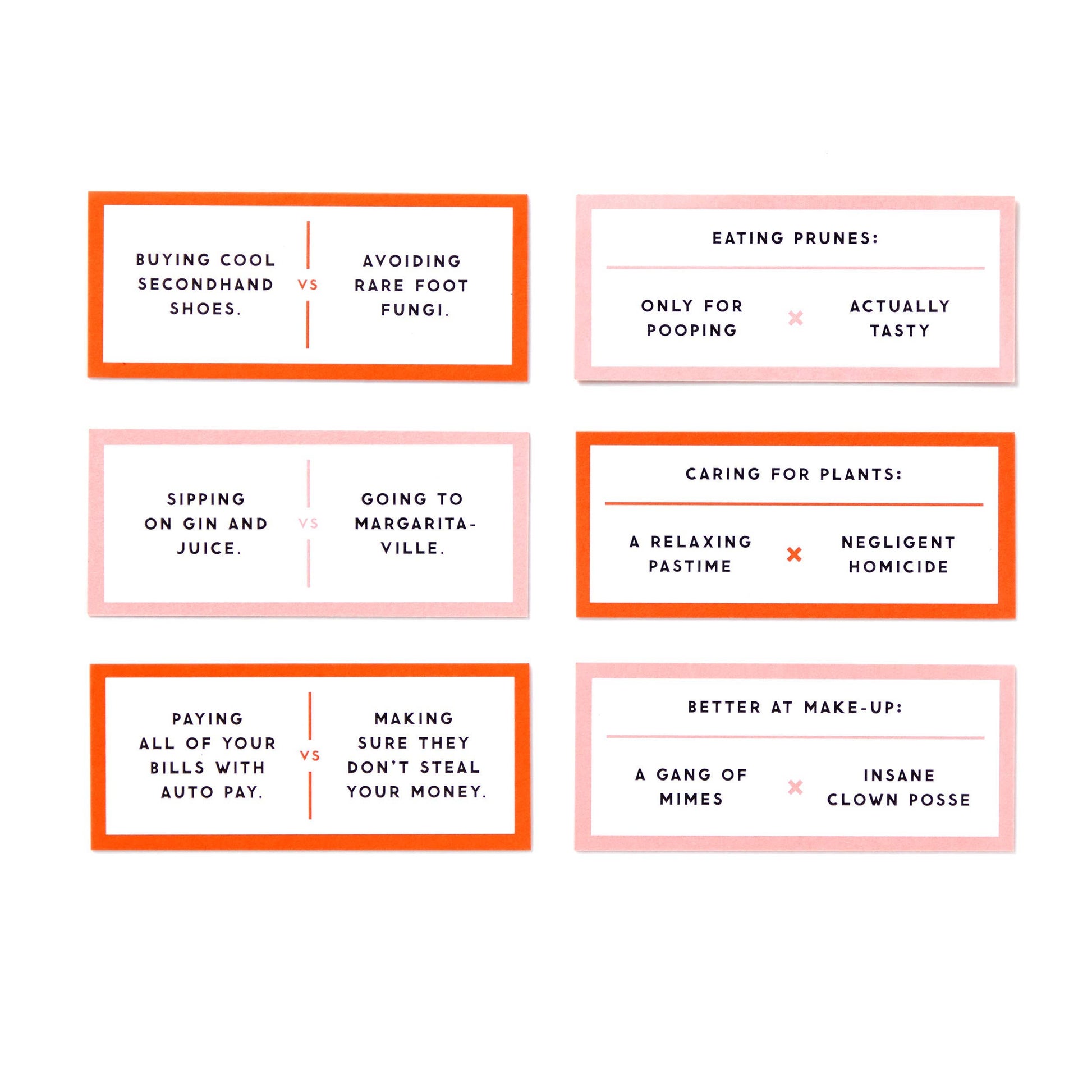 Flat lay of the Debatable Game Set with cards fanned out on a table