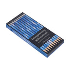 Full pencil set arranged in a tidy, color-coordinated grid with visible engravings