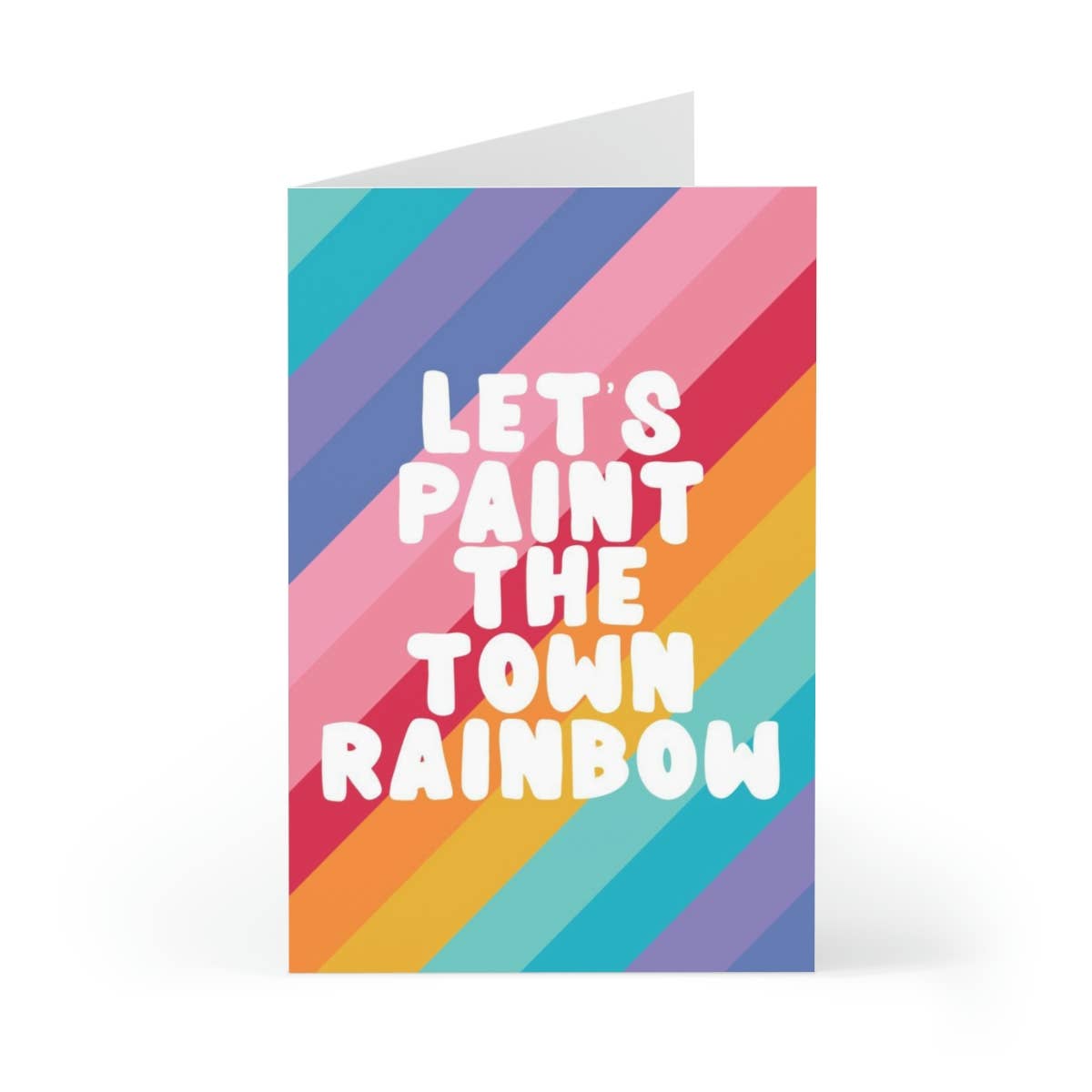 A2 folded Gay Pride greeting card with a bold, colorful rainbow design.