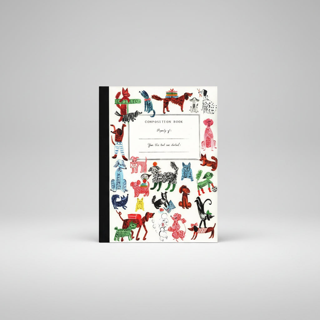 Close-up of hand-painted dog portraits on the cover