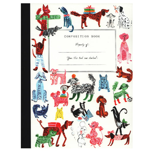 Close-up of hand-painted dog portraits on the cover