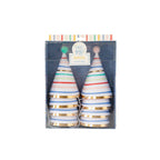Package of Bright and Cheerful Party Birthday Hat Set with Gold Foil Accents - 5.5 inches tall, 3.5 inches wide - Pack of 8
