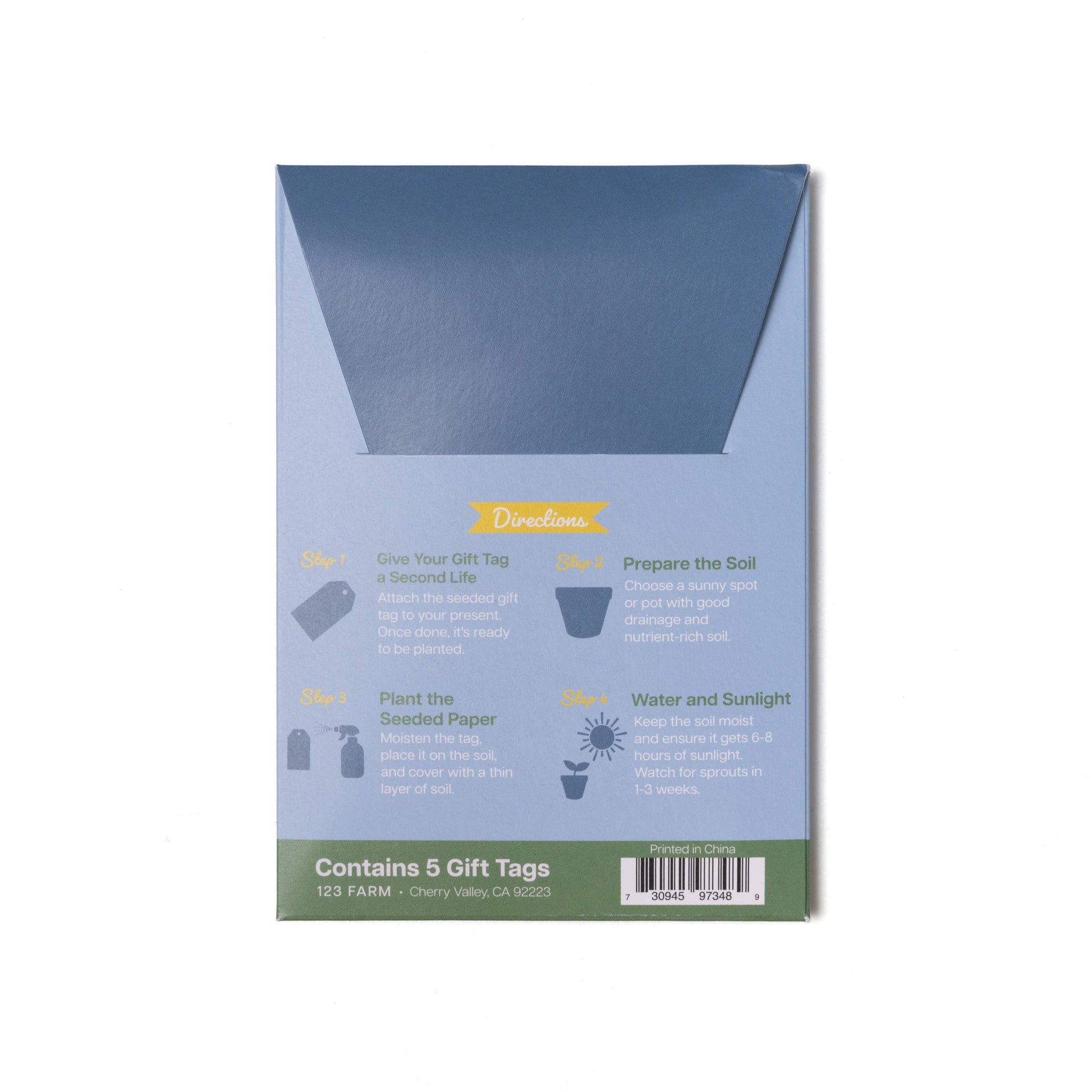 Packaging of Daisy gift tags with planting instructions on a white background