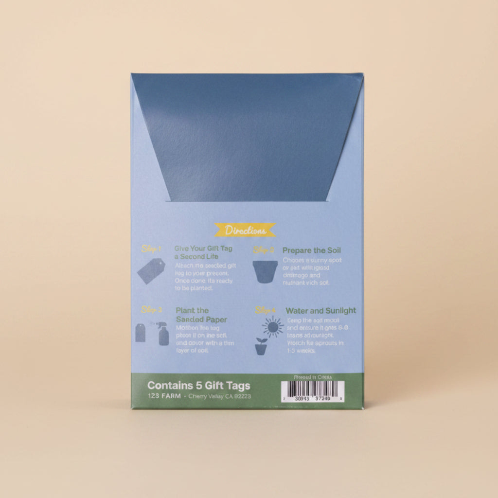 Packaging of Daisy gift tags with planting instructions on a white background