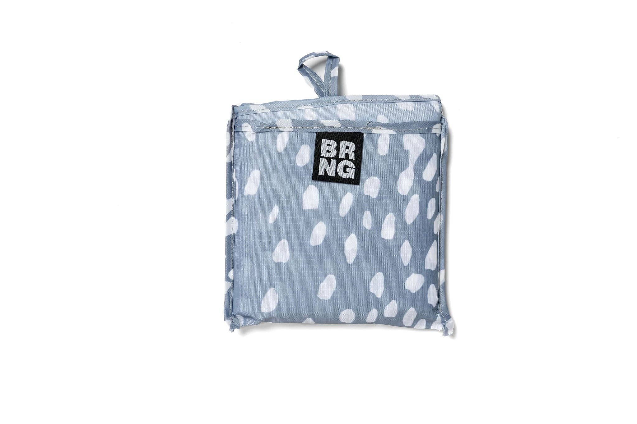 Fawn-print Nabby BRNG bag daily shopper folded up in compact size on a white background.