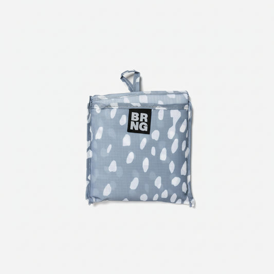 Fawn-print Nabby BRNG bag daily shopper folded up in compact size on a white background.