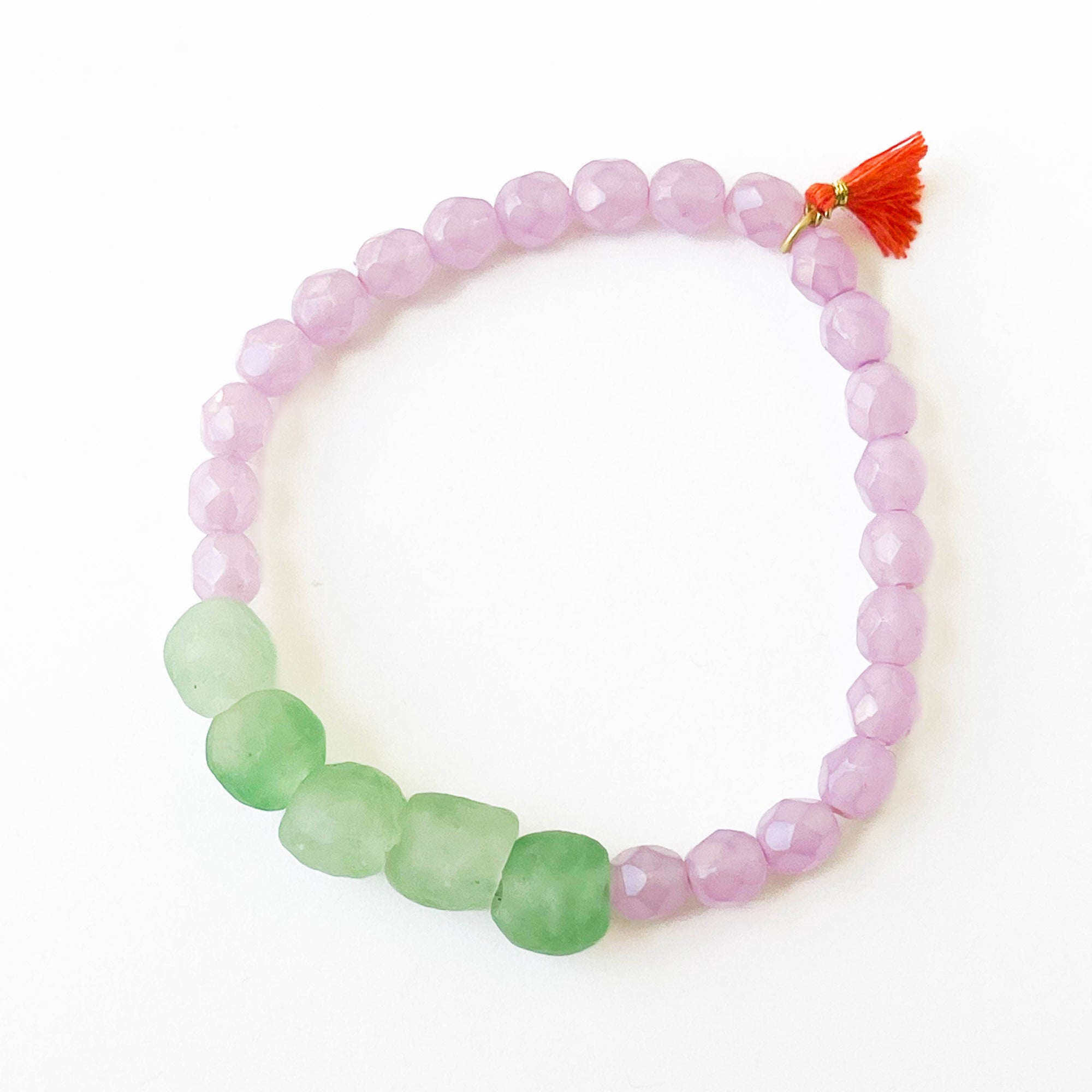 Recycled Glass & Beaded Tassel Bracelet