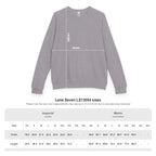 Gray sweatshirt with size chart on a white background