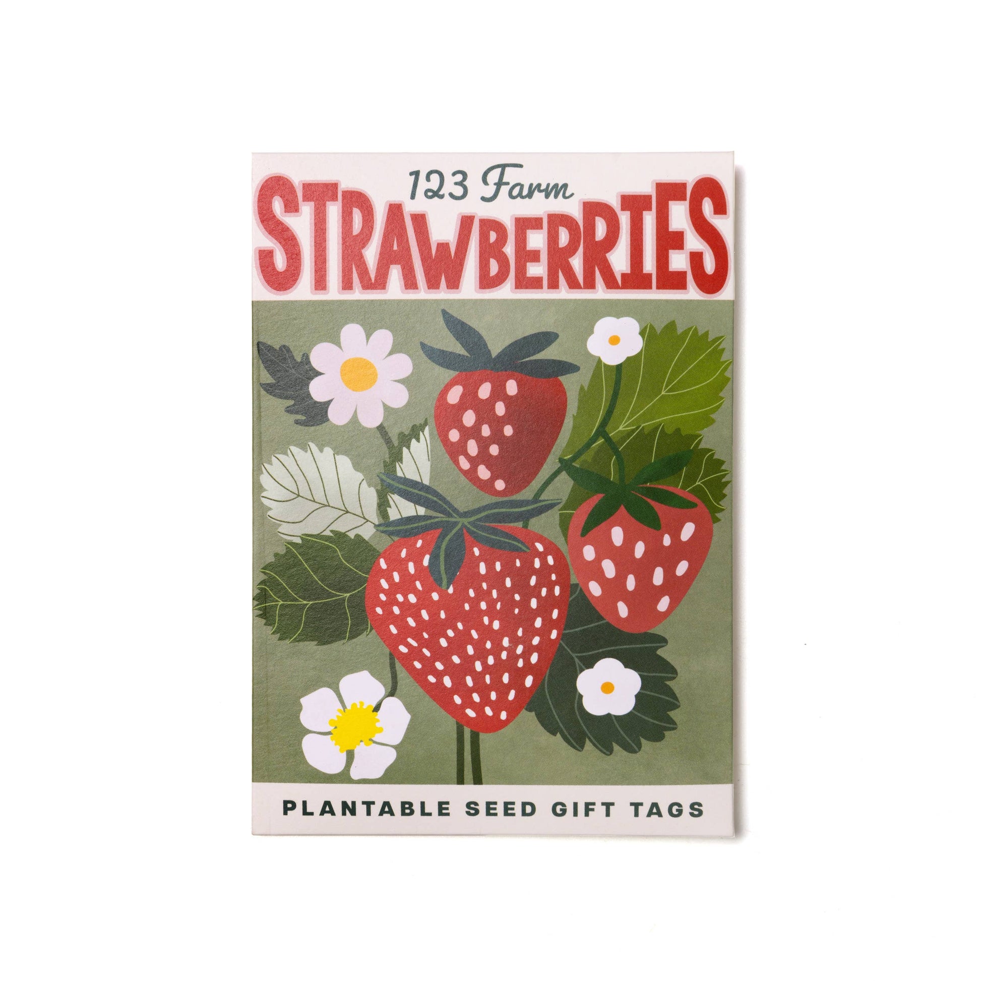 Pack of plantable seed gift tags with strawberries and flowers on a white background