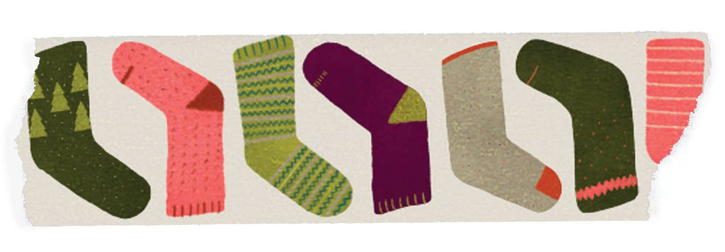 Colorful pattern of stockings on a textured washi tape background