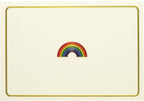 Close-up of embossed rainbow design on linen-finish card front