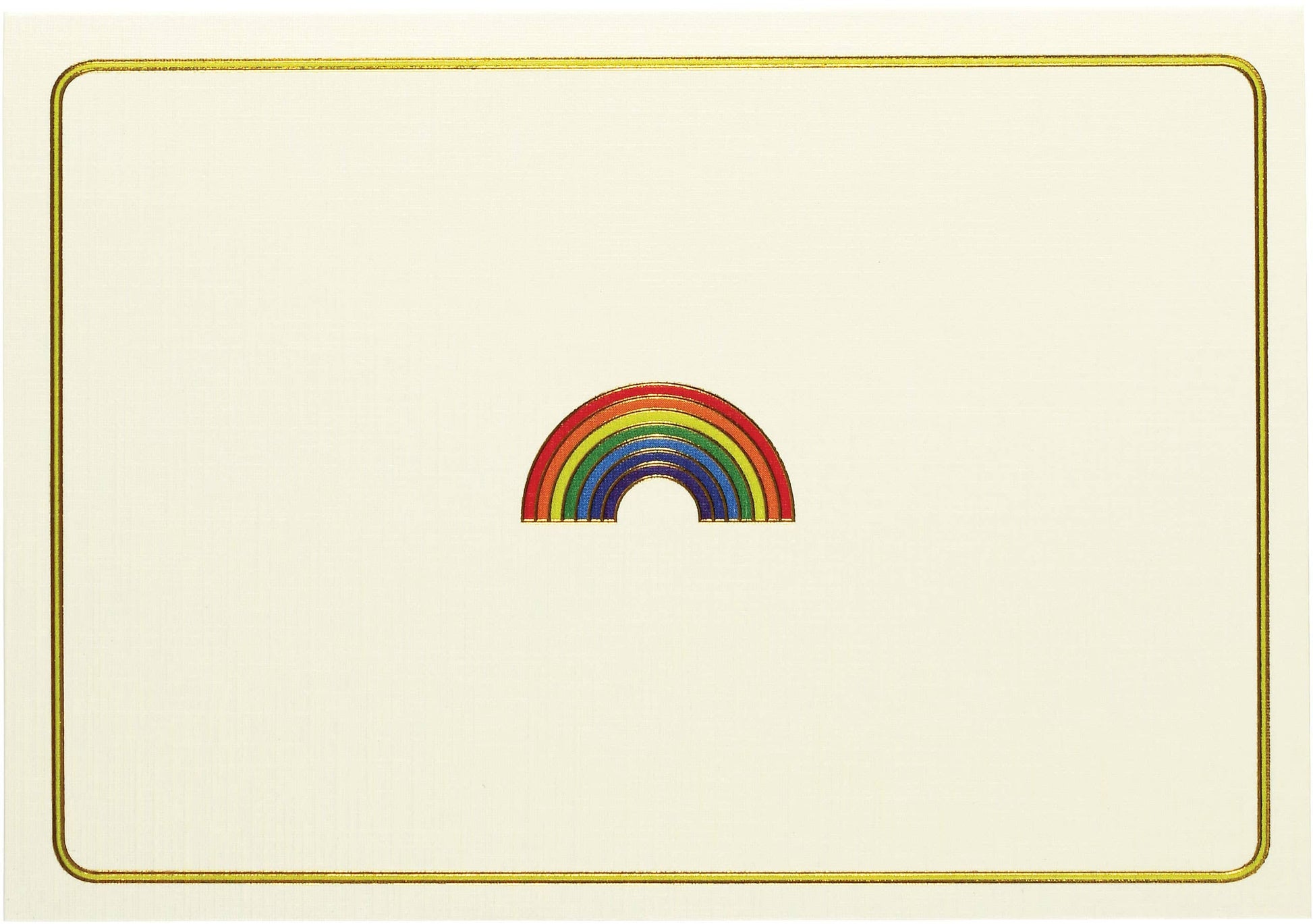 Close-up of embossed rainbow design on linen-finish card front