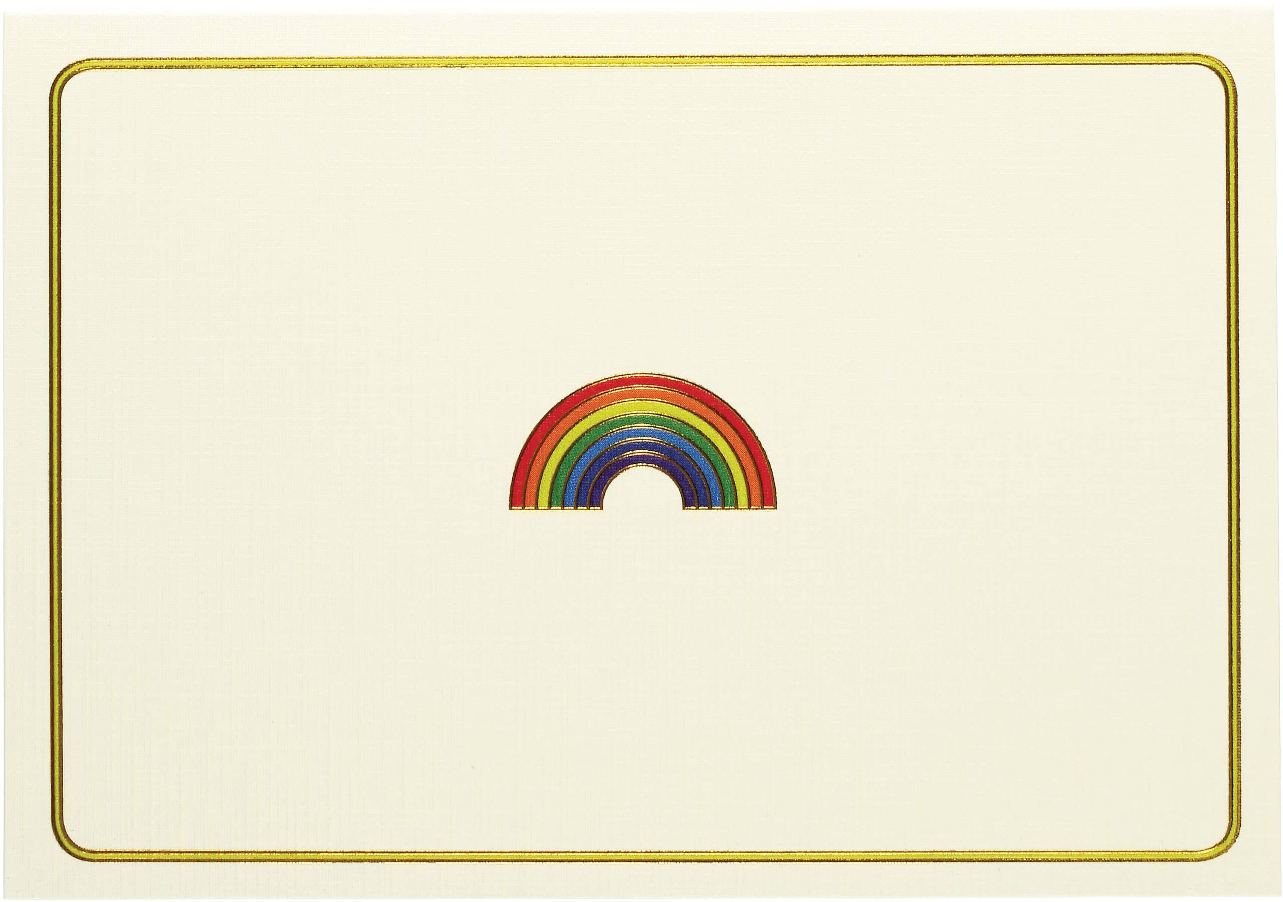 Close-up of embossed rainbow design on linen-finish card front