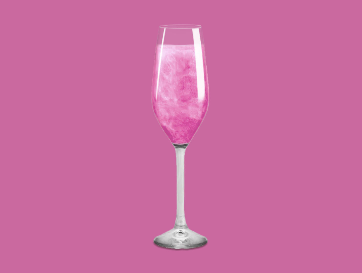 Pink Glitter Bomb dissolving in a clear bubbly beverage, creating a shimmering burst of color and sparkle.