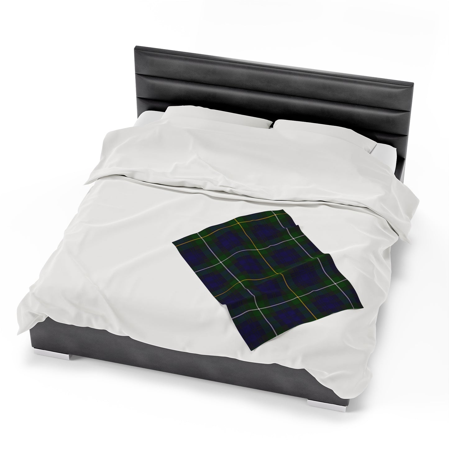 Cozy Velveteen Plush Blanket - Soft Green Tartan Pattern for Home Removals & Comfort