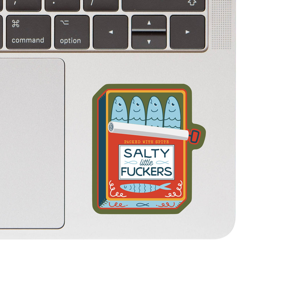 Salty Little F*ckers Vinyl Sticker - Bold and Cheeky Design decal on laptop. 