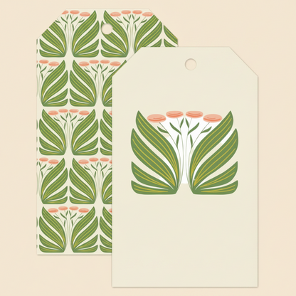 Set of 8 Oma’s Garden gift tags with dill and floral illustrations, twine included