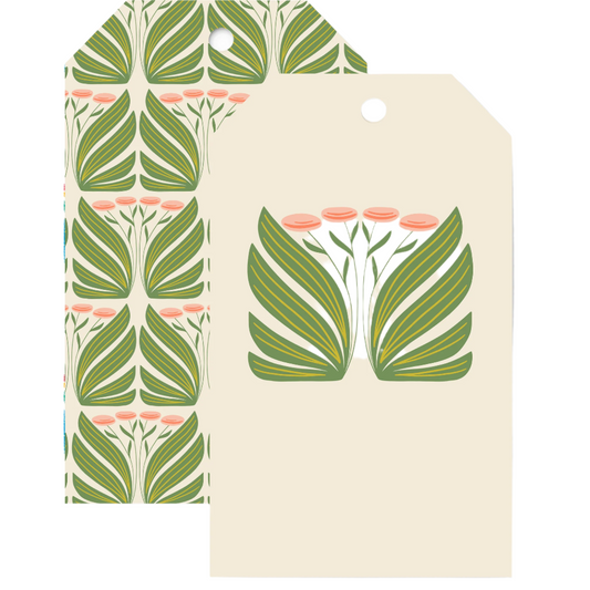 Set of 8 Oma’s Garden gift tags with dill and floral illustrations, twine included