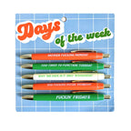 Set of 5 black ink ballpoint pens with funny adulting phrases