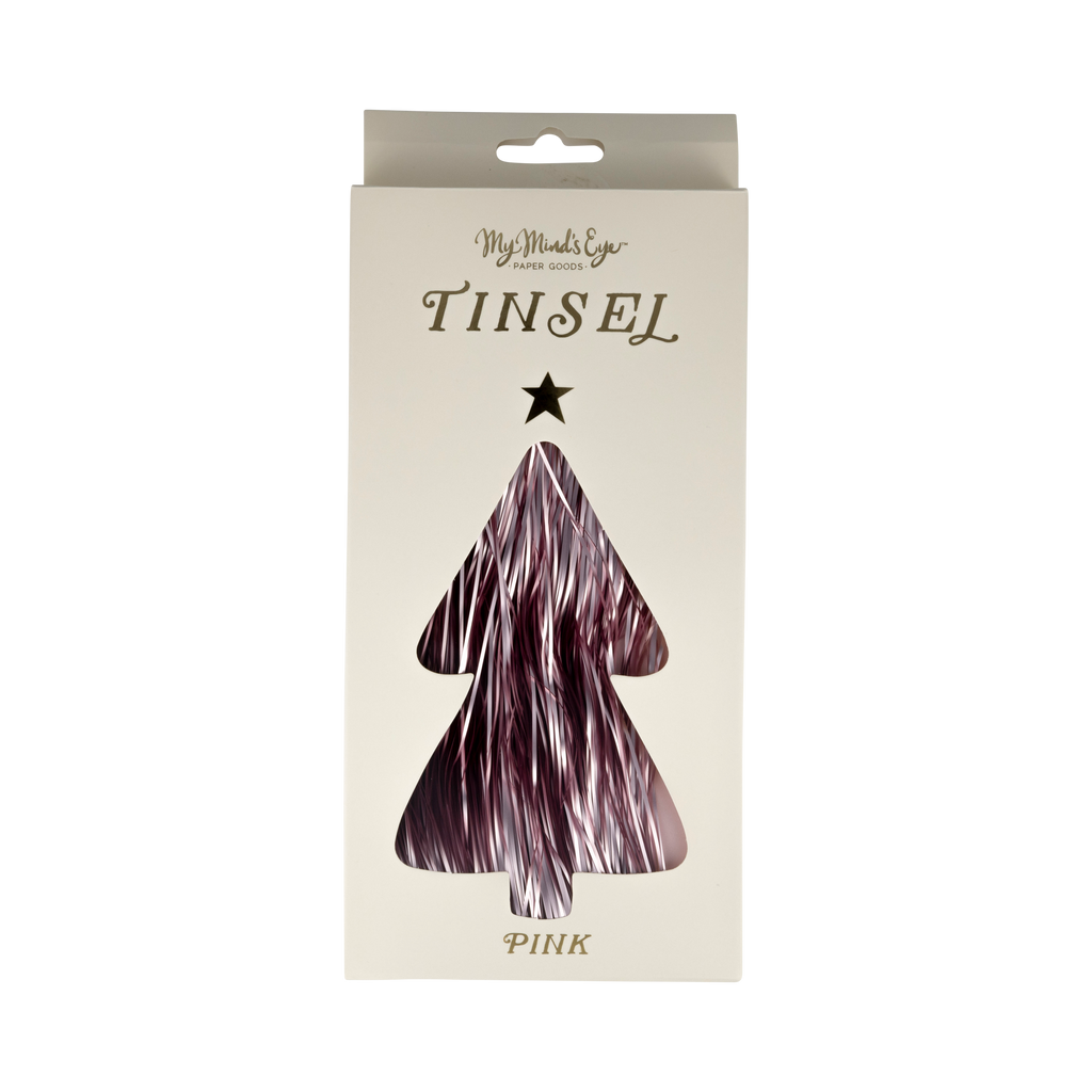 1000-piece pink tinsel pack giving vintage Christmas vibes.