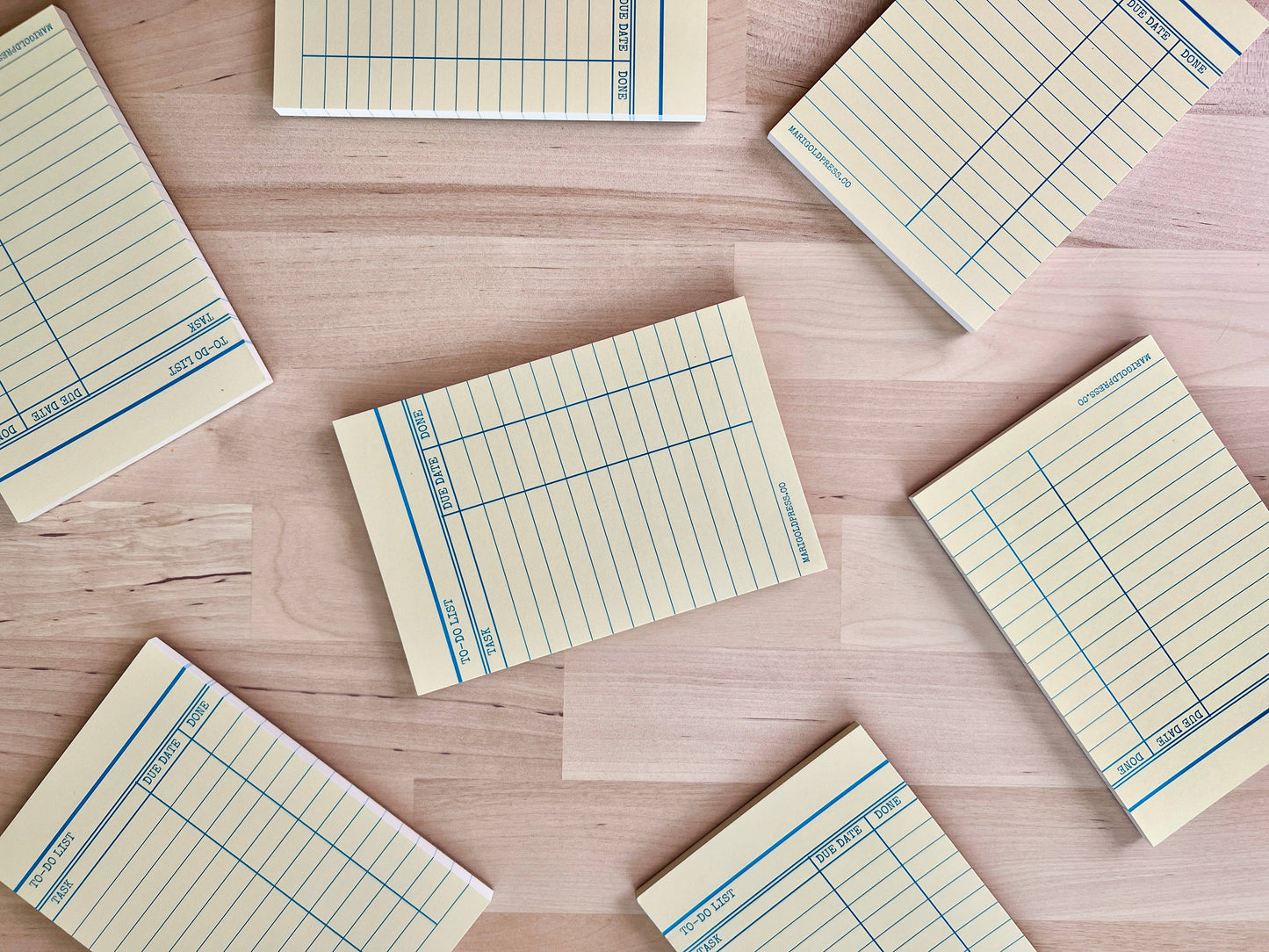 Vintage-inspired notepad with library date card lines