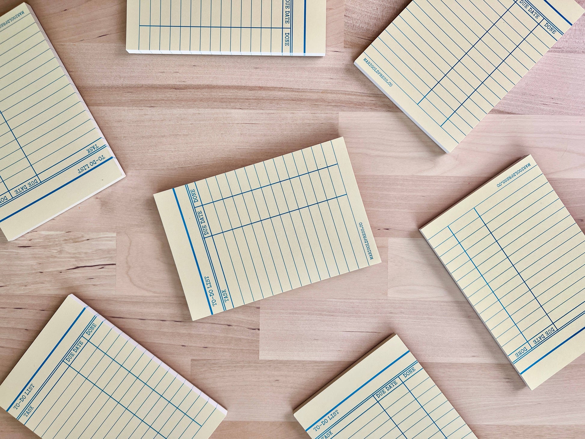 Vintage-inspired notepad with library date card lines