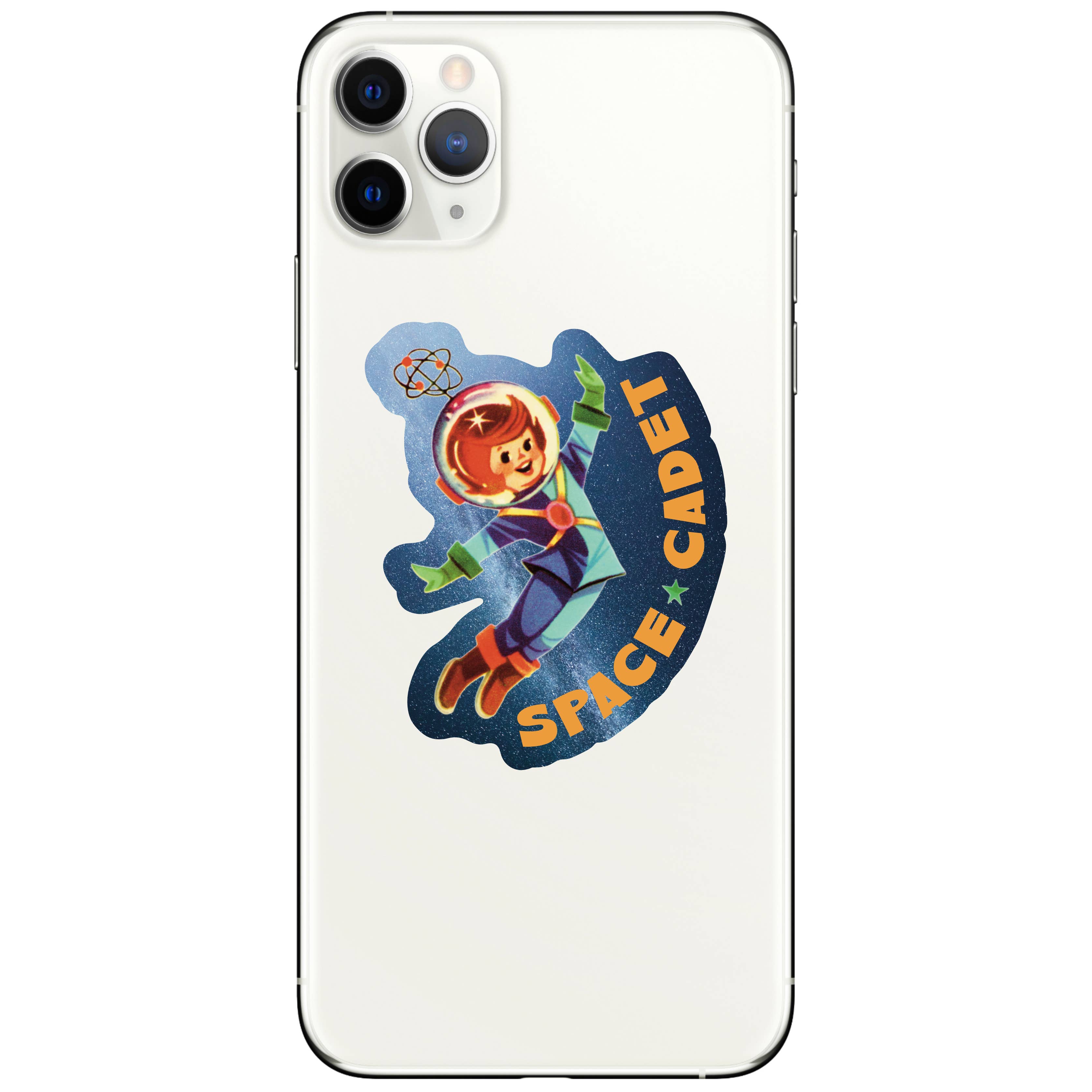 Vintage Woman Space Cadet Vinyl Sticker - Retro Space Design decal on cellphone. 
