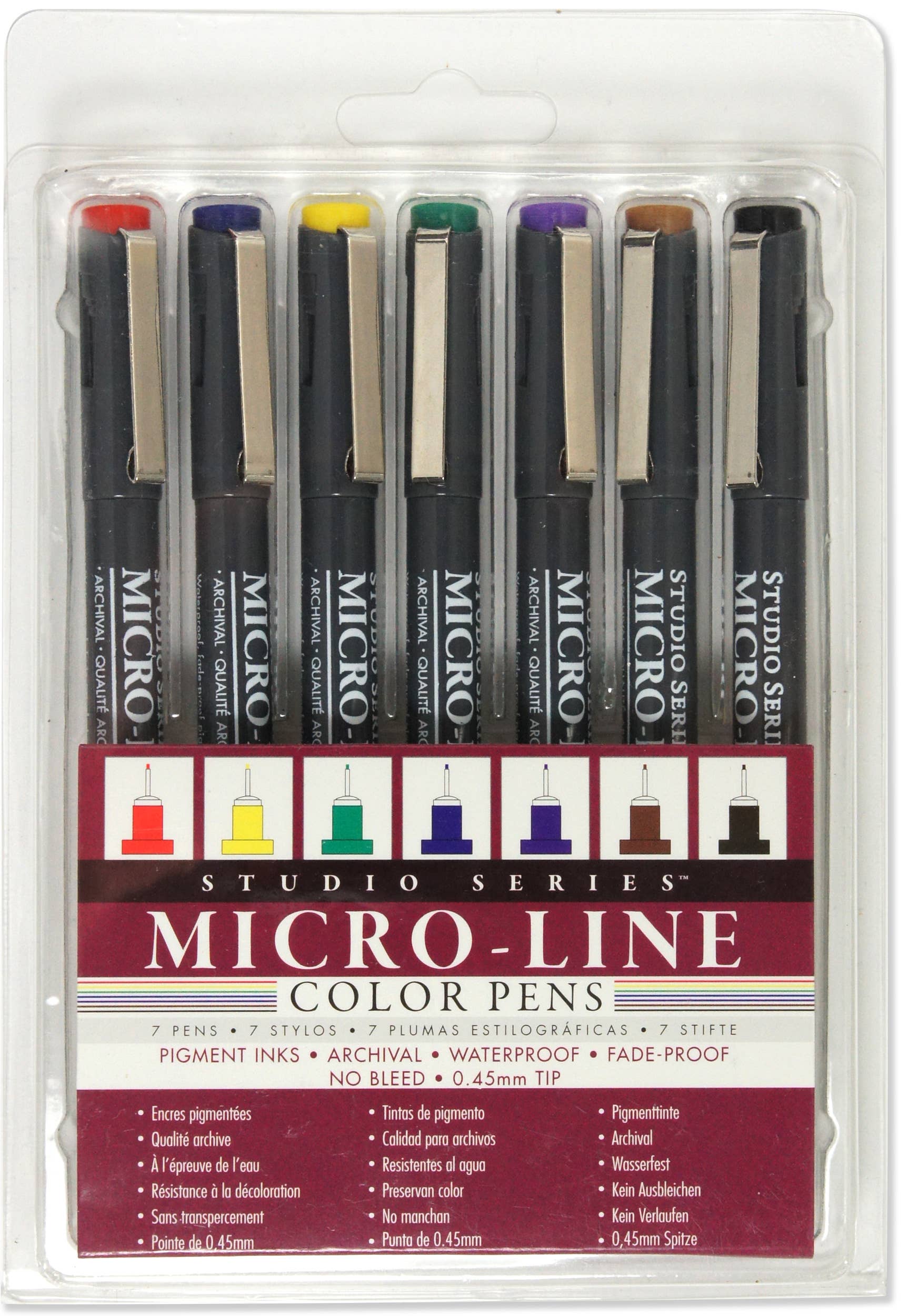 Studio Series Color Micro-Line Pen Set in clear case with 7 colored pens visible