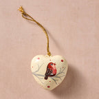 Gayan Lovebird Paper Mâché Ornament – Hand-Painted Cardinal Heart for Holiday Gifting