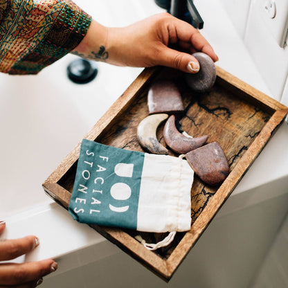 Garora stone set styled on a vanity with skincare essentials