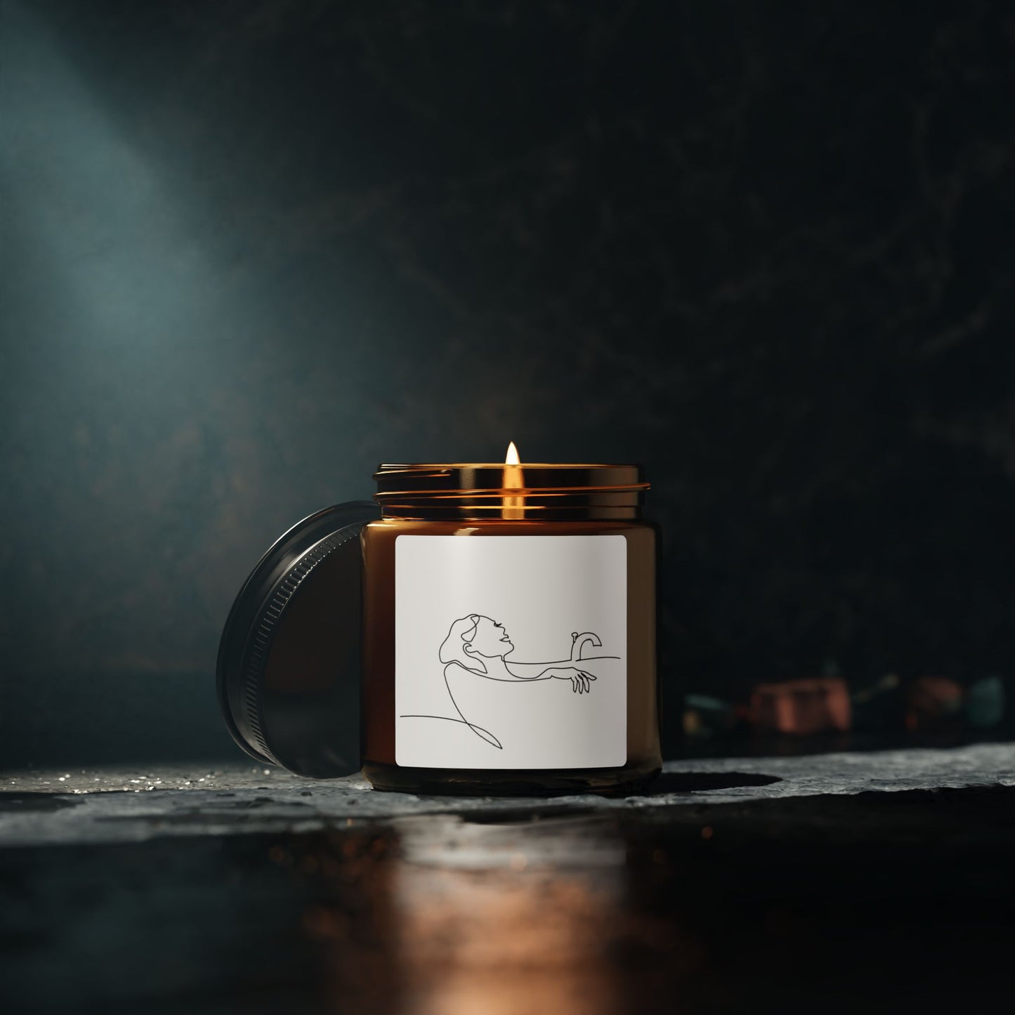 Minimalist Artistic Self-Love Scented Soy Candle – Hand-Drawn Woman in Bathtub Design for Relaxation & Self-Care