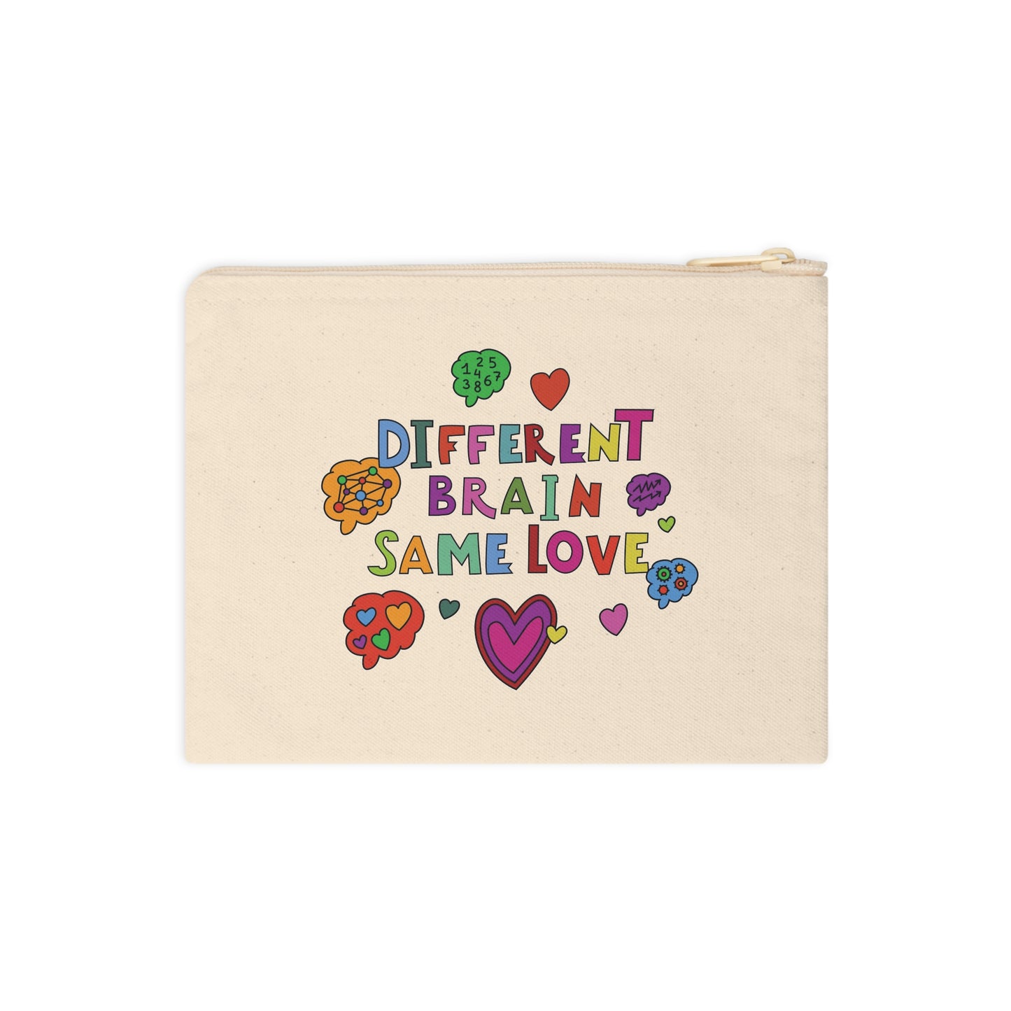 Colorful Zipper Pouch - 'Different Brain Same Love' | Positive Vibe Accessory for Makeup, Stationery, & Everyday Essentials