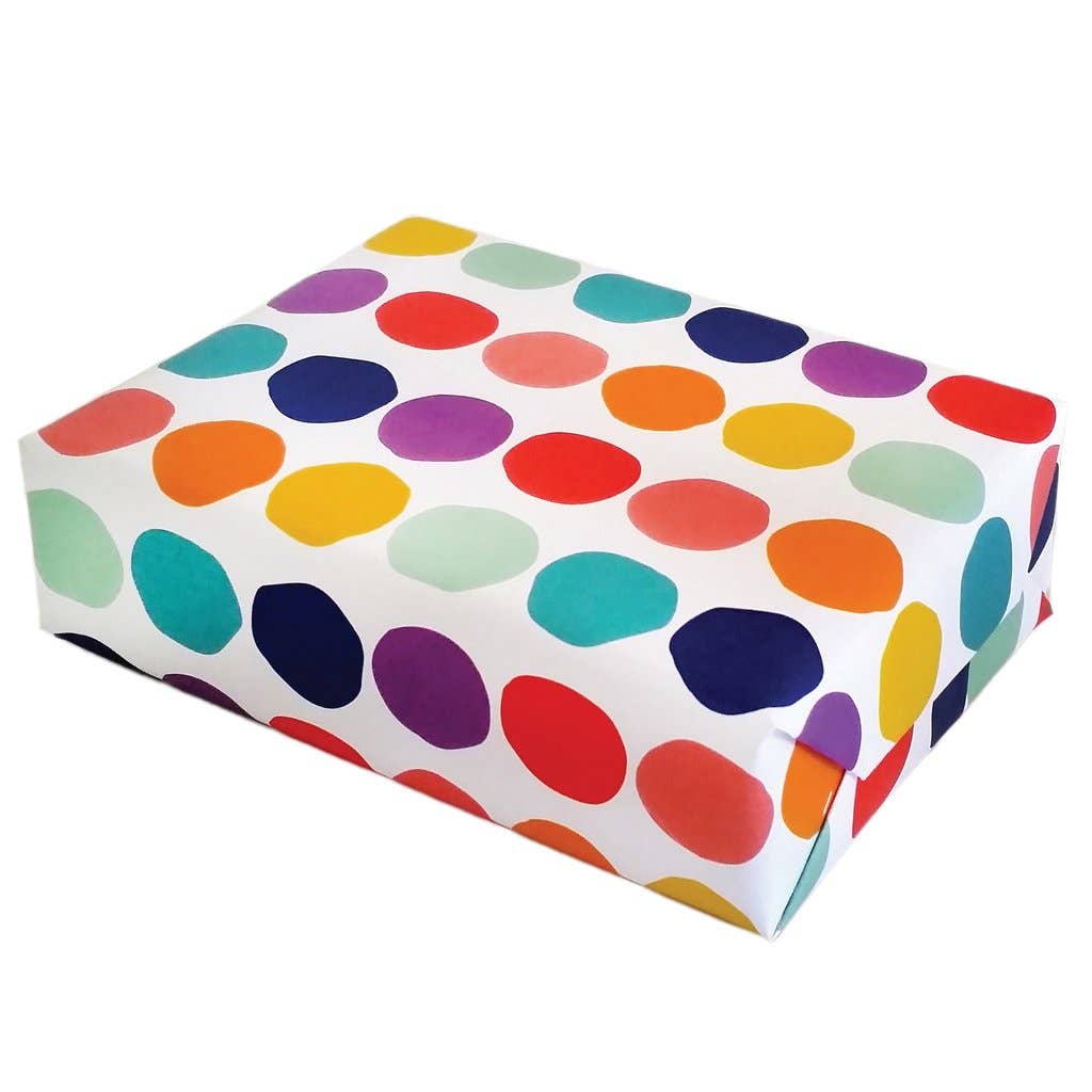 Vintage Rainbow Dot Gift Wrap Sheets used on a gift with a white background