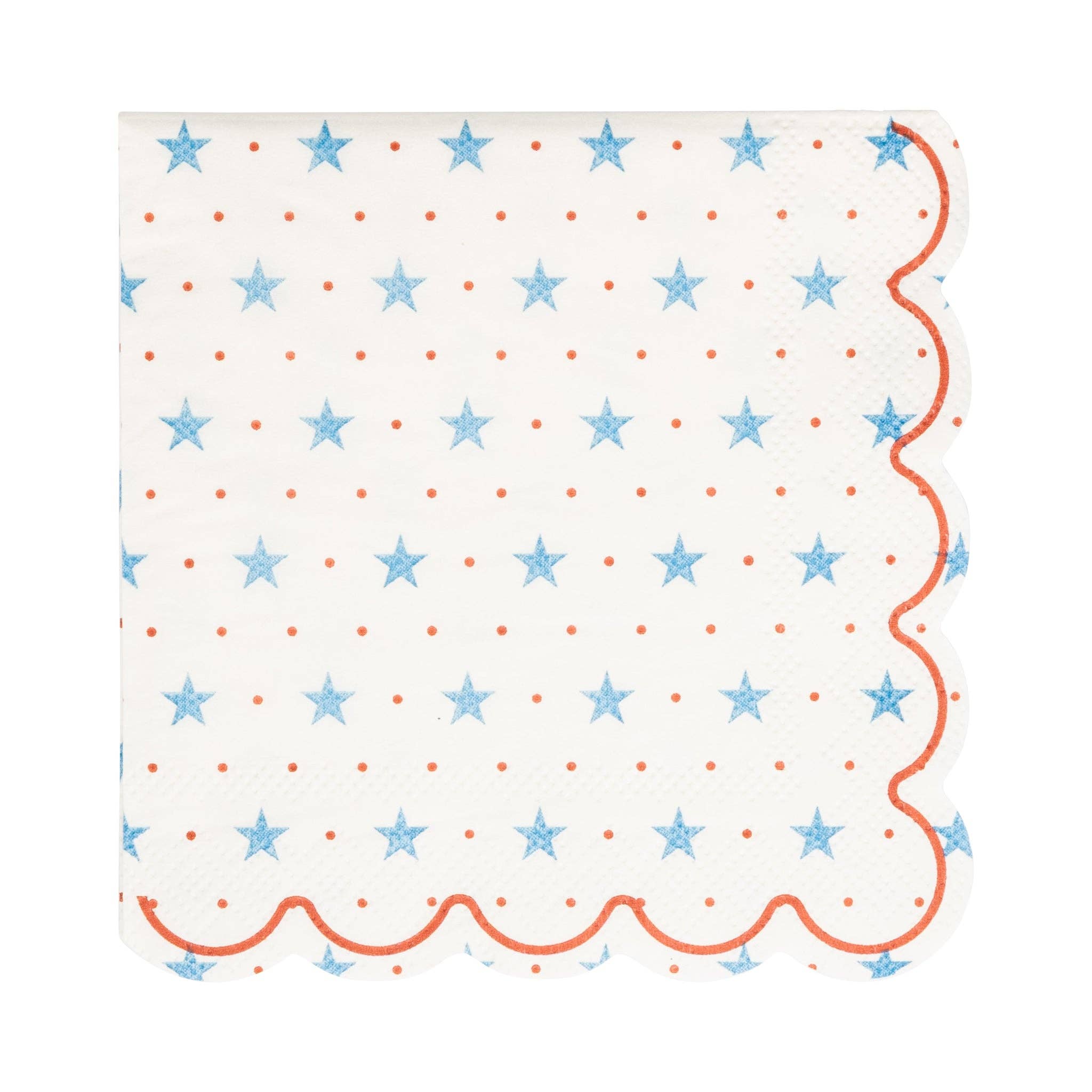 Blue star-patterned cocktail napkins with scalloped edges