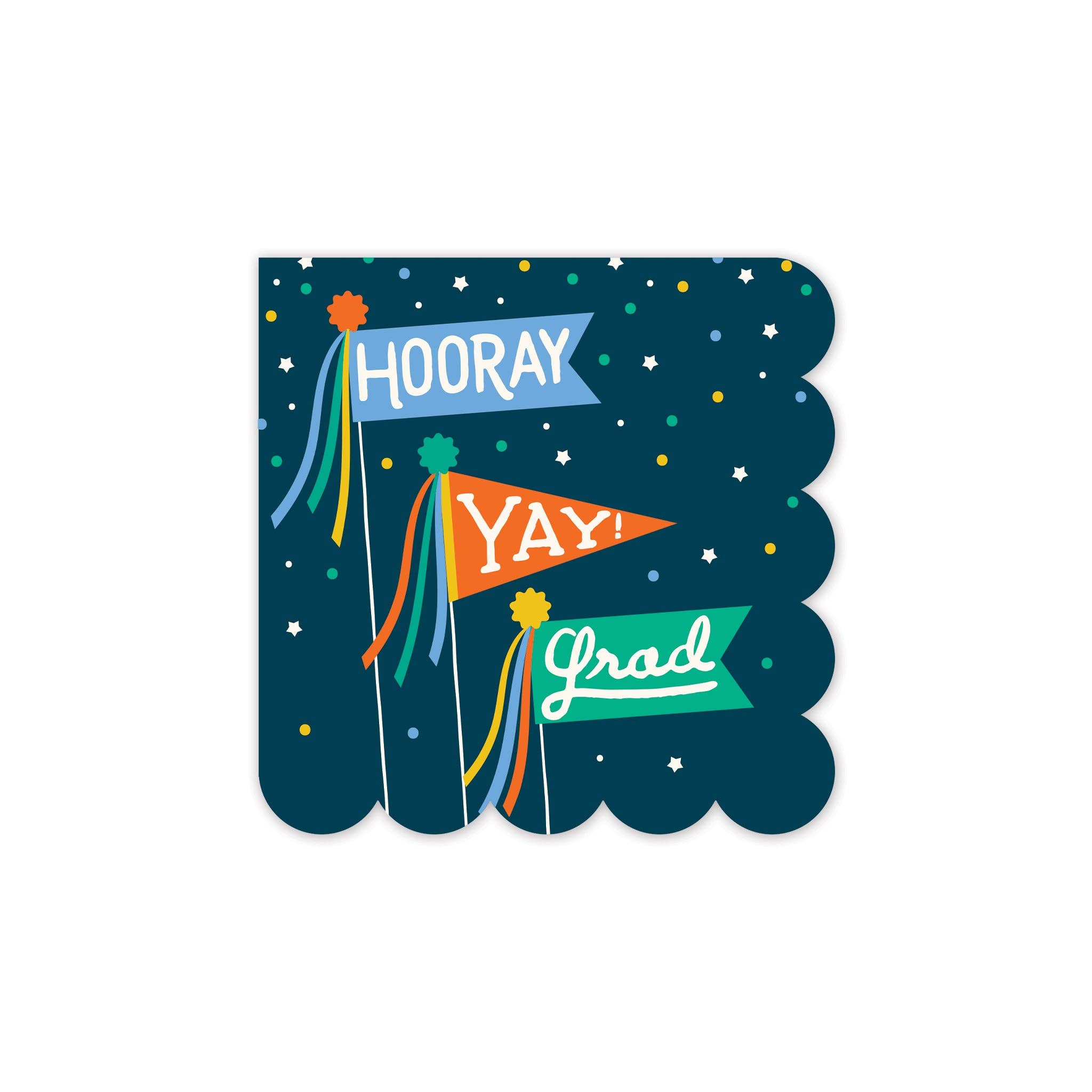 Scallop-edged cocktail napkins with "hooray" design