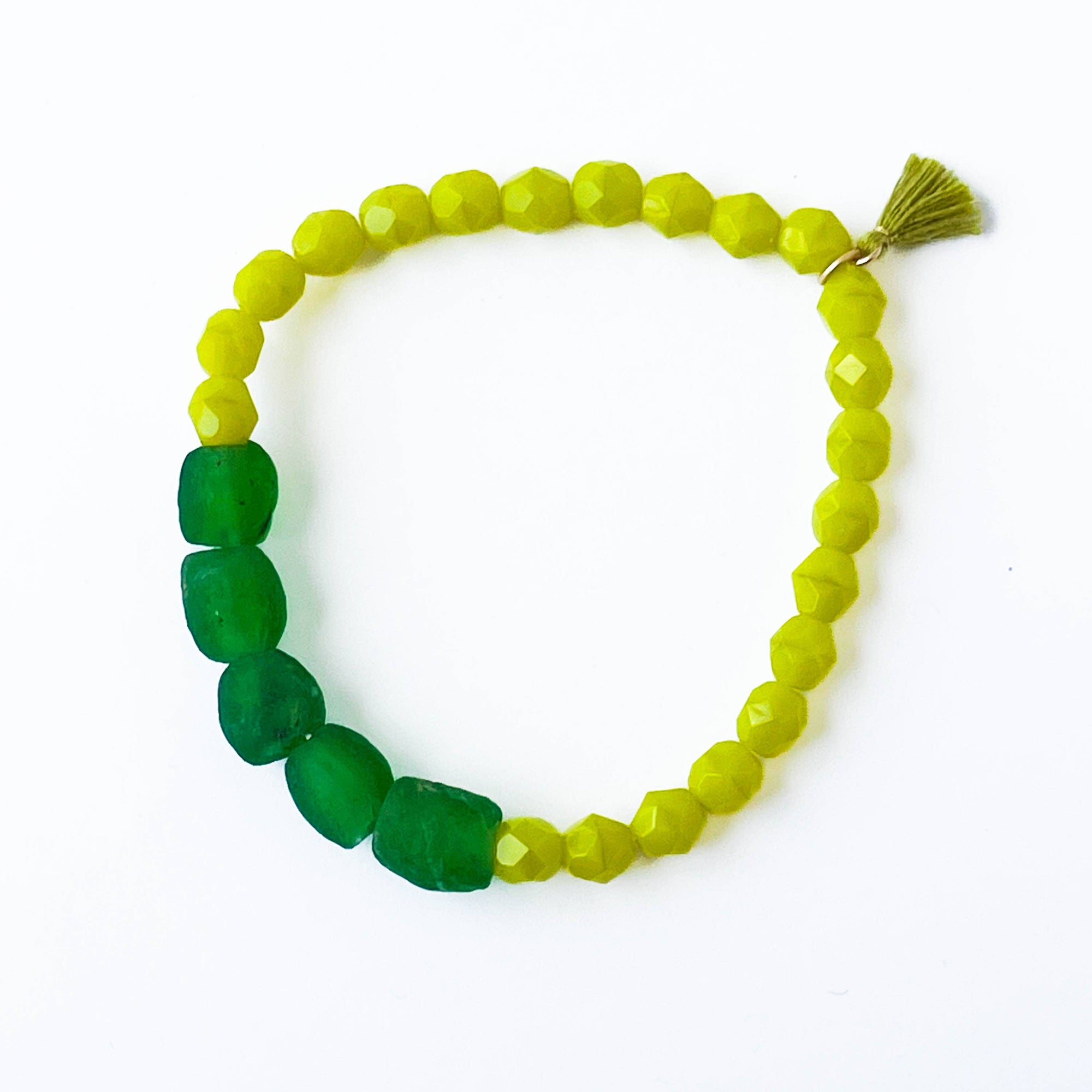 Recycled Glass & Beaded Tassel Bracelet