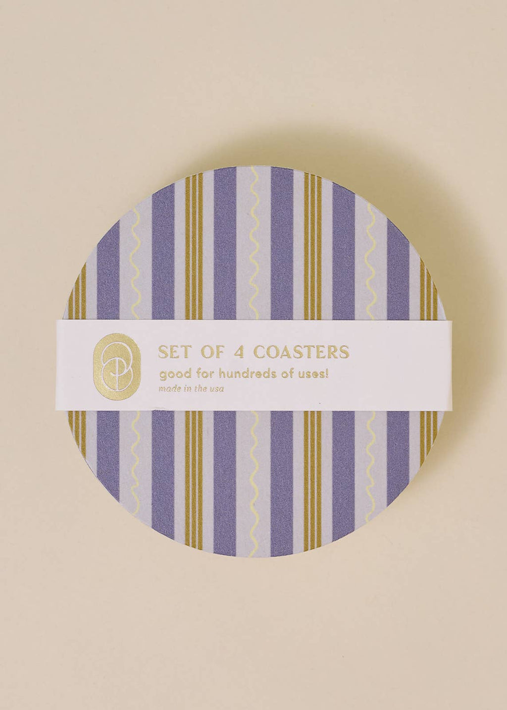 Close up of the vibrant blue hand-drawn stripes and squiggles on the "Playful Squiggle Stripes Coasters".