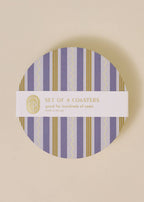 Close up of the vibrant blue hand-drawn stripes and squiggles on the "Playful Squiggle Stripes Coasters".