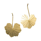 Pair of brass lotus leaf-shaped earrings on a white background