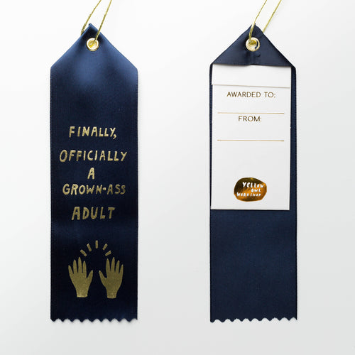 Official Grown Ass Adult Award Ribbon - Luxe Satin with Metallic Cord and Gold Foil Designs - 8x2 inches