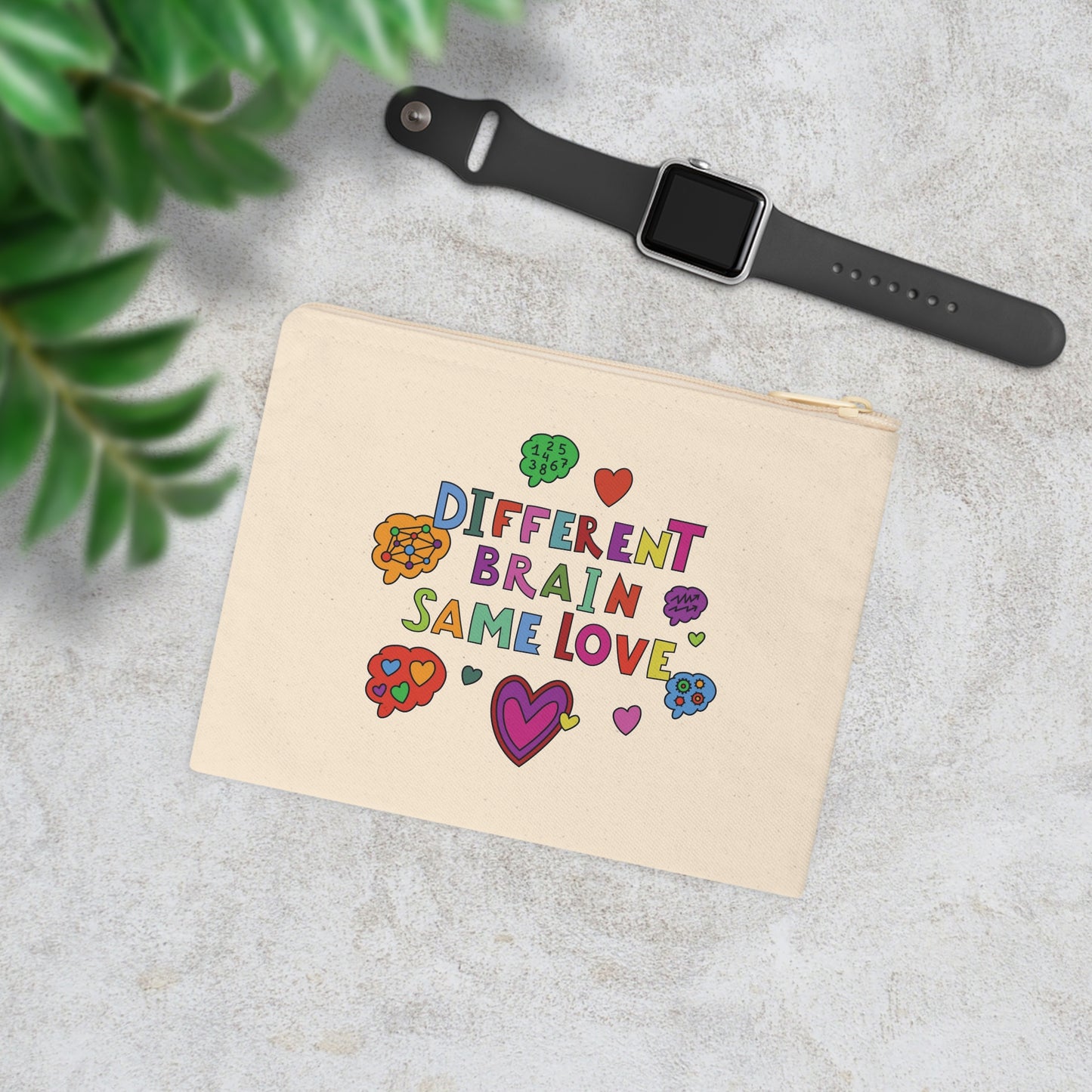 Colorful Zipper Pouch - 'Different Brain Same Love' | Positive Vibe Accessory for Makeup, Stationery, & Everyday Essentials