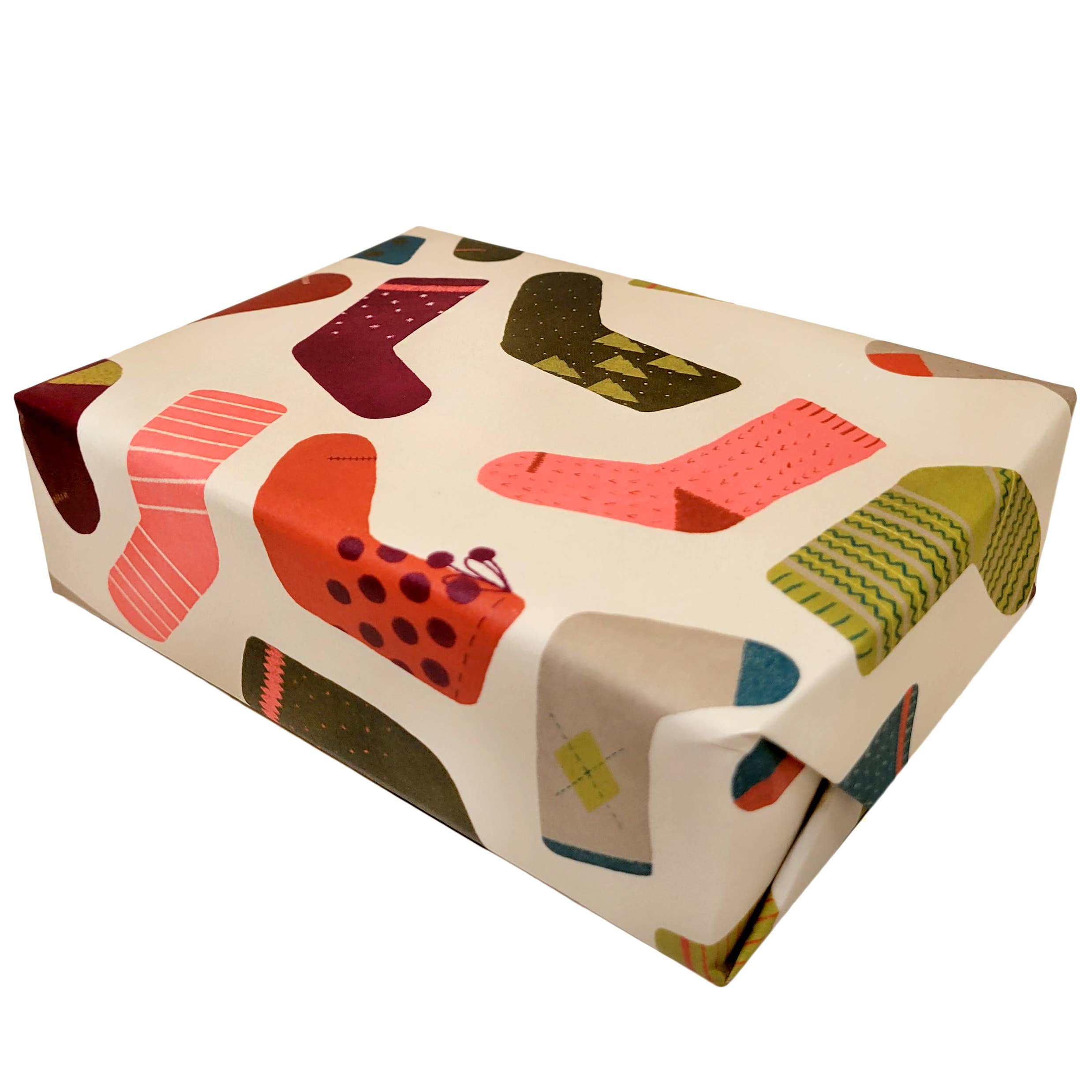 Gift wrapped in the Cozy Stocking gift wrap sheet