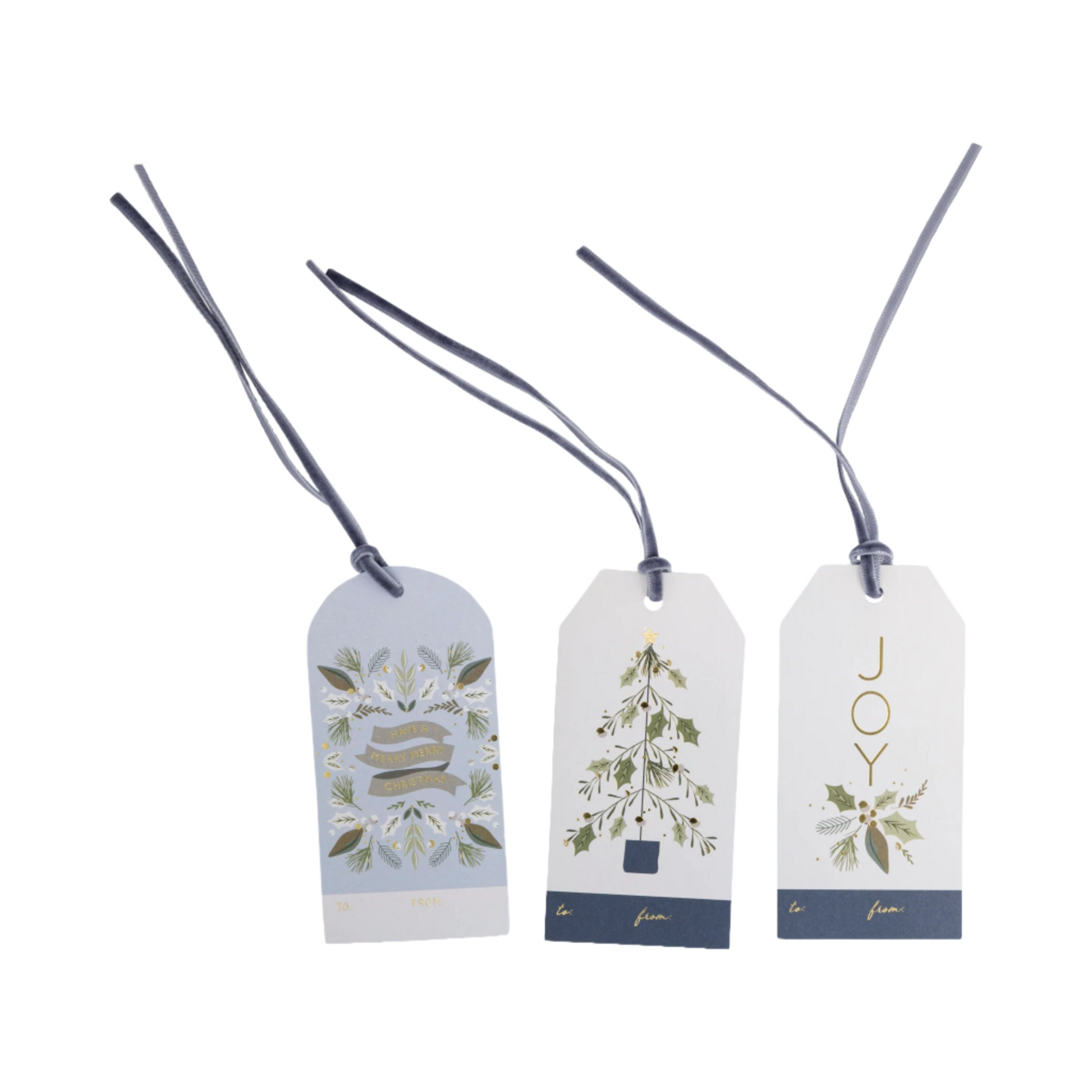 Winter Blues gift tags in three assorted designs with coordinating baker’s twine